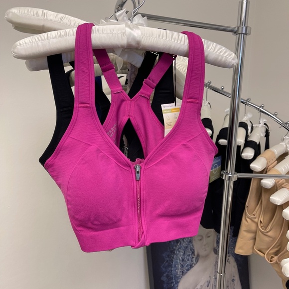 Prairie Wear HUGGER LUMA Women XL 42-44 Pink Nylon Stretch Compression Zip Bra - Picture 1 of 12